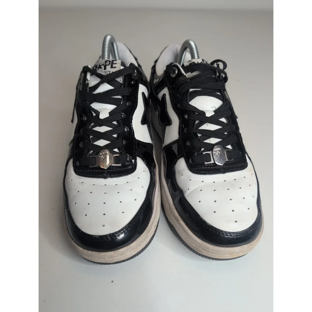 Bathing Ape Bape Sta Sneakers- Black & White- Patent Leather- Y2K Star- Size 7